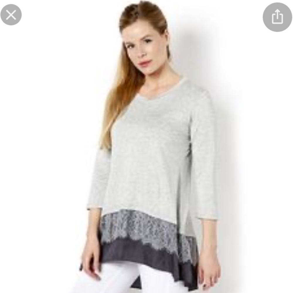 logo Lori Goldstein grey tiered lace 3/4 sleeve